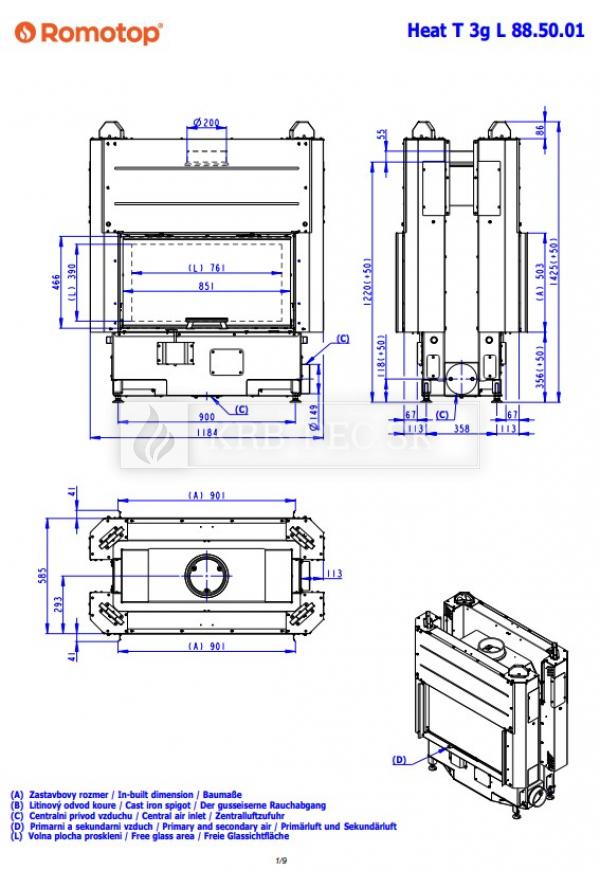 Romotop Heat T 3g L 88.50.01 krbová vložka so šamotovým ohniskom a výsuvnými dvierkami krb-pec