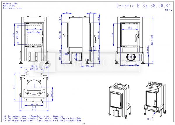 Romotop DYNAMIC B3G 38.50.01 pecová vložka so zadným prikladaním a šamotovými tvarovkami krb-pec