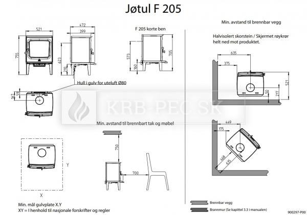 Jotul F 205 BP kompaktné liatinové krbové kachle so zabudovaním popolníkom krb-pec