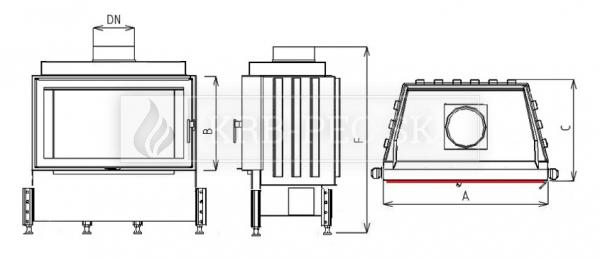 Kobok Kazeta L 73 LD 730/510 SM, RAM 4S A rovný krb so šamotovými tvarovkami krb-pec
