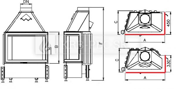 Kobok Chopok R90 67 LD 670/510-S/450 L RAM 4S A, SO oceľová rohová krbová vložka krb-pec