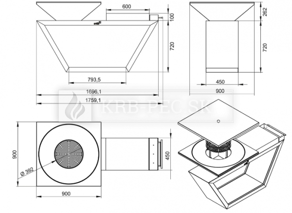 Záhradný gril Artiss G4 na veľké porcie grilovaného jedla grafit krb-pec