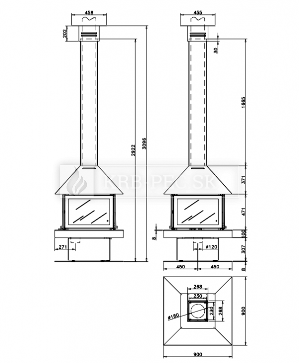 Rocal Giselle-90 moderné krbové kachle z ocele krb-pec