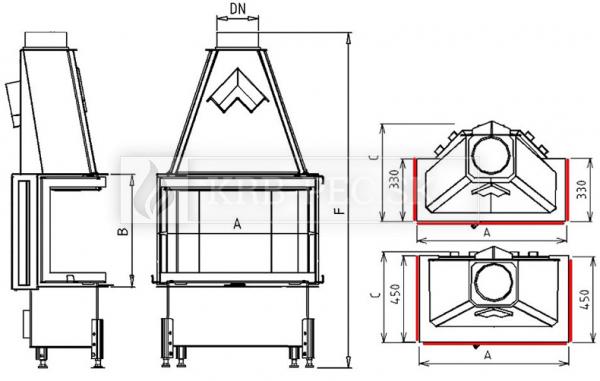 Kobok Chopok 2R90 84 LD 840/450 510 570-S/330 oceľová trojstranná krbová vložka krb-pec