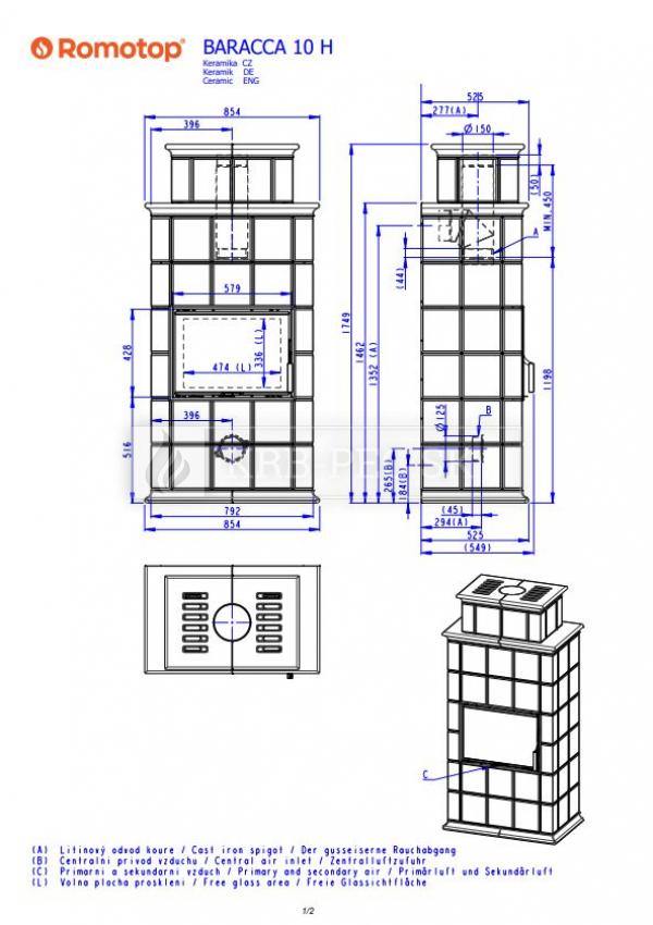 Romotop Baracca 10 H keramický akumulačný kachľový krb s kobkou krb-pec