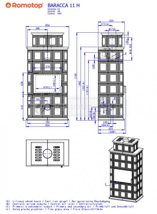 Romotop Baracca 11 H celokeramický krb s kobkou a šamotovým ohniskom krb-pec